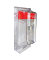 Couvert en polycarbonate transparent pour station d'alarme manuelle avec fils encastrés.