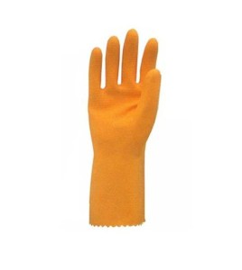 Natural orange rubber latex unsupported textured & flock-lined safety glove. 13 in long and 30 mils thick.