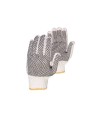 Cost-effective 7-gauge two side PVC dotted polycotton string knit gloves approved by the CFIA. Size: X-small (6) to X-large (10)