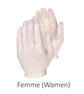 Gants d’inspection en coton d’épaisseur moyenne, couleur écru, grandeur pour femmes.