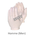 Form-fitting one-size-fits-all unbleached polycotton-jersey knit inspector gloves for men approved by the CFIA. 12 pairs/pack.