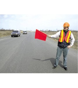 Disposable red vinyl safety flags for traffic signaling, 18 x 18 in, 100/package.