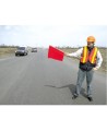 Disposable red vinyl safety flags for traffic signaling, 18 x 18 in, 100/package.