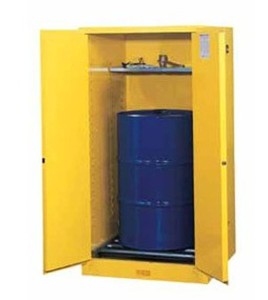 Vertical storage cabinet for drums of 55 US gallons (208 L), FM, NFPA, OSHA-approved.