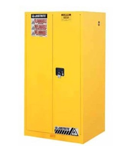 Flammable liquids storage cabinet, 90 US gallons (341 L), FM, NFPA and OSHA-approved.