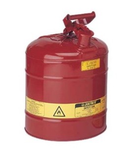 Steel flammable liquids container, type 1, 2.5 gallons, approved FM, UL, OHSA.