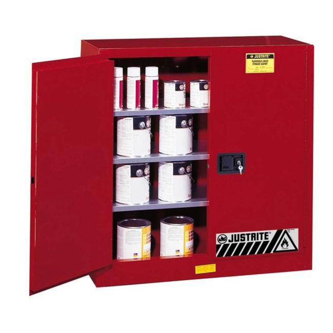 Justrite safety storage cabinet for combustibles (paints, inks), capacity 40 gallons.