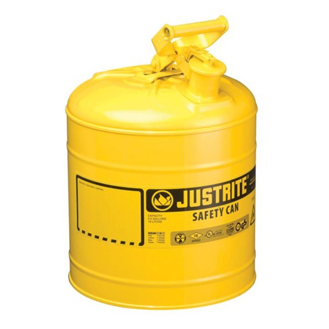 Yellow steel flammable liquids container, type 1, 5 gallons, approved FM, UL,OHSA