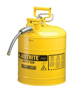 Yellow steel flammable liquids container, type 2, 5 gallons, approved FM, UL, OHSA.