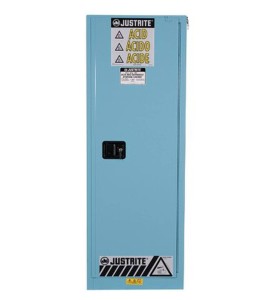 Slim vertical storage cabinet for acid and corrosive liquids. Capacity 22 gallons US (83 L). FM listed.