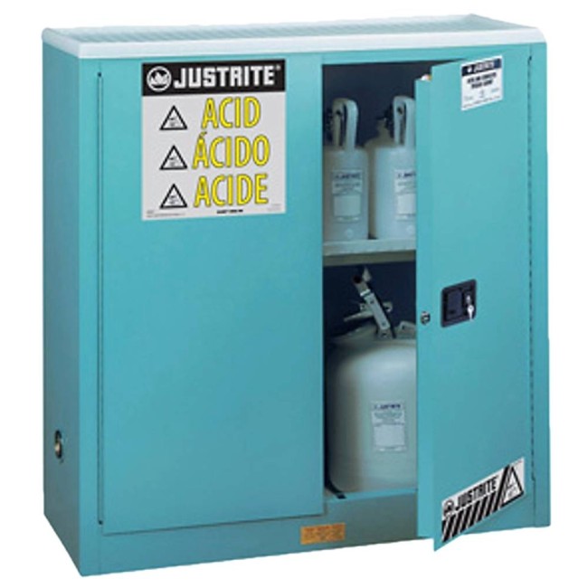 Armoire d’entreposage pour liquides acides et corrosifs. Capacité 30 gallons US (114 L). Approuvée FM, NFPA 30 et OSHA.