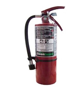 Portable fire extinguisher with FE36, 4.75 lbs, type BC, ULC 5BC, with wall hook. Ideal for electronics.