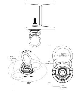 5K Swivel permanent steel surface anchor with mounting hardware, 5000 lb (22 KN)