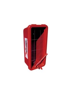 Surface-mounted outdoors plastic cabinet for 5 lbs extinguishers.