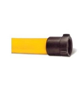 Permatek yellow fire hose with double jacket, 1.5 in x 50 ft, with aluminium coupling.