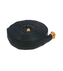 Try-Me heavy-duty double-jacket hose, 1.5 in x 100 ft, polyurethane and polyester with brass coupling.