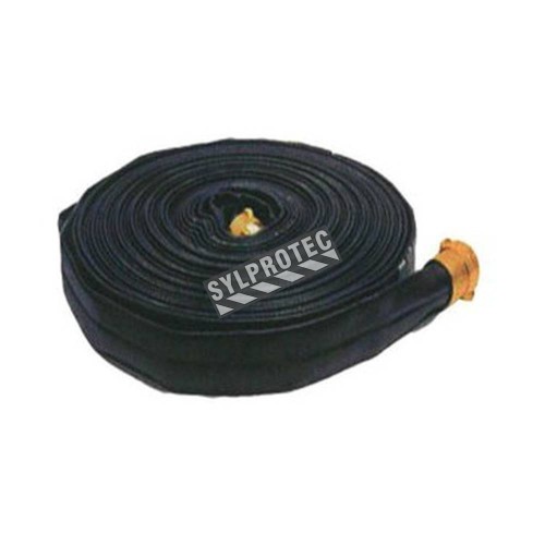 Try-Me heavy-duty double-jacket hose, 1.5 in x 100 ft, polyurethane and polyester with brass coupling.