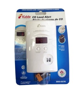 Digital CO (carbon monoxide) detector, with wall plug for 120 V AC and 9 V battery back-up.