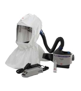 3M complete Versaflo powered air purifying respirator (PAPR) kit for pharmaceutical and health facilities. Hood facepiece.