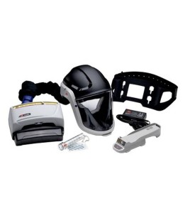 3M TR-600 Versaflo powered air purifying respirator for industrial work. Hard hat facepiece and protective factor of 25.