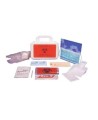 Body fluids clean-up kit in plastic case.