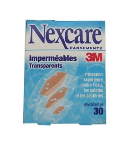 3M Nexcare water-resistant clear bandages, assorted sizes, 30/box.