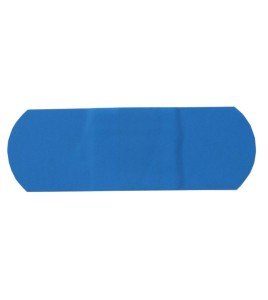 Blue plastic detectable bandages, 2.5 x 7.5 cm (1 x 3 in), 100/box.