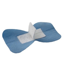 Blue fabric detectable bandages for fingertips, 4.4 x 7.5 cm (1 7/8 x 3 in), 50/box.