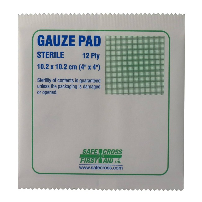 Sterile gauze pads, 4 x 4 in, 100/box.