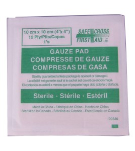 Sterile gauze pads, 4 x 4 in, 100/box.