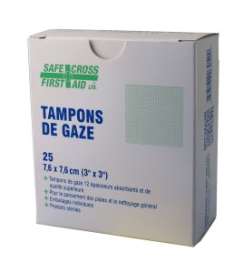 Sterile gauze pads, 3 x 3 in, 25/box.