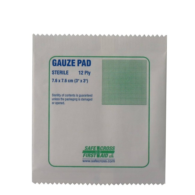 Sterile gauze pads, 3 x 3 in, 100/box.