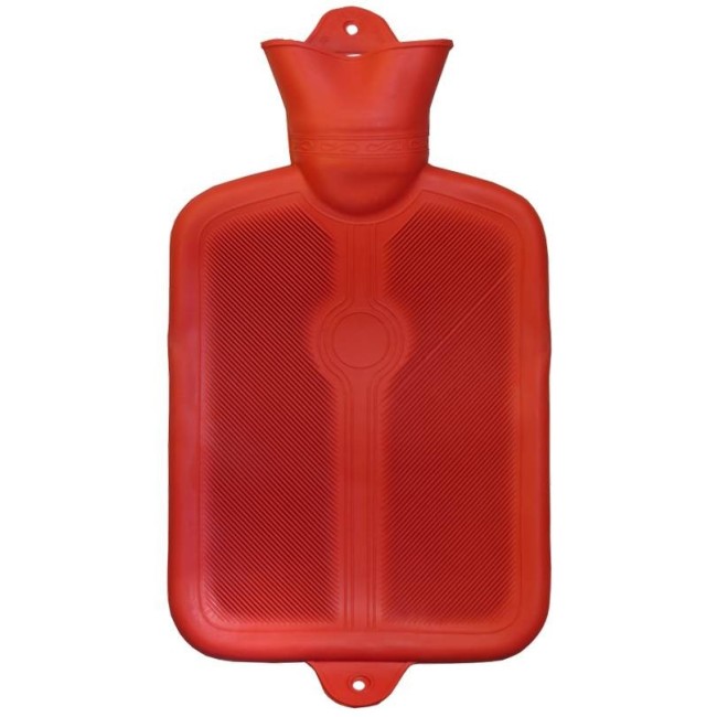 Bouillotte en caoutchouc rouge pour thérapie à la chaleur, capacité 2 litres (0.55 gallons US).