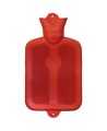 Red rubber hot water bottle for heat therapy, capacity 2 liters (0.55 US gallons).