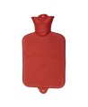 Red rubber hot water bottle for heat therapy, capacity 2 liters (0.55 US gallons).