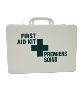 Chemical burn first aid kit with 31 types of items, in plastic case.