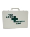 Chemical burn first aid kit with 31 types of items, in plastic case.