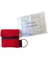 Disposable CPR facial shield with valve, in mini-pouch with key ring.