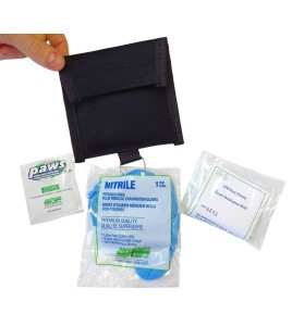 CPR kit (facial shield, gloves, towelette) in a belt pouch with key ring.