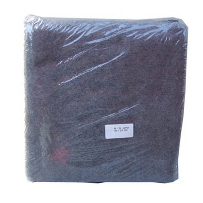 Fireproof gray wool blanket treated with fire retardant.