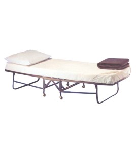 Folding bed cot with mattress and casters, 76 x 188 x 41 cm (30 x 74 x 16 in).