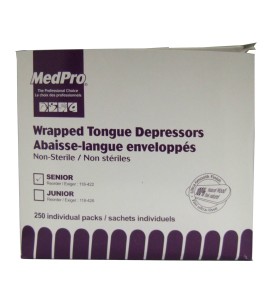 Non-sterile wooden tongue depressors, wrapped individually, 250/box.