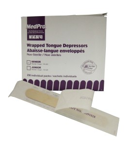 Non-sterile wooden tongue depressors, wrapped individually, 250/box.