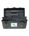 Utility first aid box in black high-impact plastic.