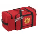 Large heavy-duty gear and storage bag made of red polyester, 4 compartments, with removable shoulder straps.