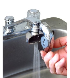 eyePod faucet-mounted eyewash with anti-scald valve, ANSI Z358.1 compliant.