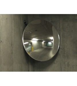 Acrylic round convex mirror with adjustable arm, 100-degree field of view.