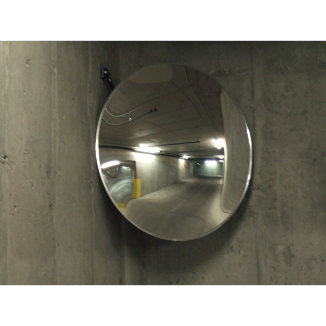 Acrylic round convex mirror with adjustable arm, 100-degree field of view.