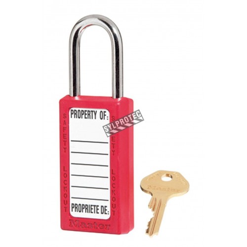 Non-conductive red padlock with Xenex® lock body ,high security, 6-pin tumbler cylinder, compliance with OSHA.