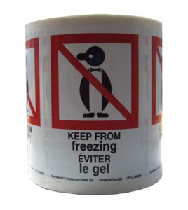 Stickers " KEEP FROM FREEZING" 2.5  in X 4 in, rolls of 500. Allows you to pay attention to the package during winter periods.